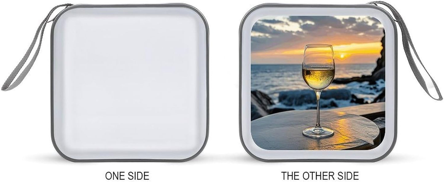 Sunset Wine Glass CD Case Portable Zipper CD Case 40 Capacity Hard Plastic DVD Cases Holder Large Storage Disc Wallet Bag for Car Home Travel DVD Collection Bag
