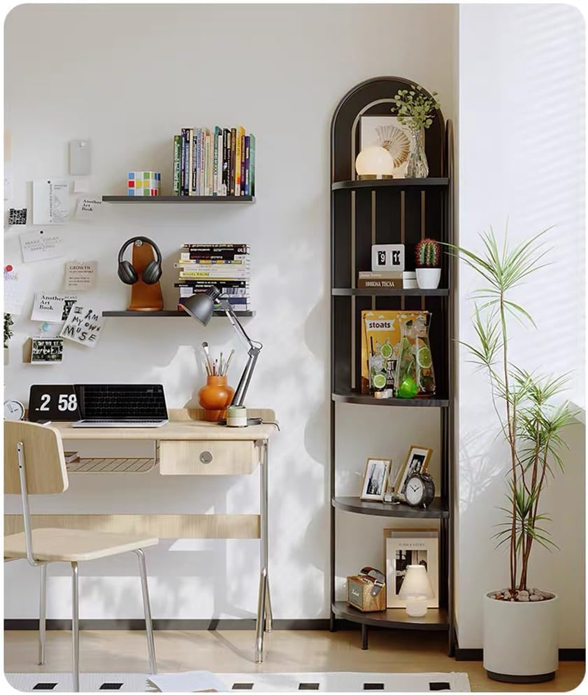 Black 5 Tier Metal Corner Shelf,Tall Industrial Corner Shelving Unit,Freestanding Corner Storage Rack for Small Spaces,Narrow Corner Bookshelf for Living Room,Bedroom,Bathroom