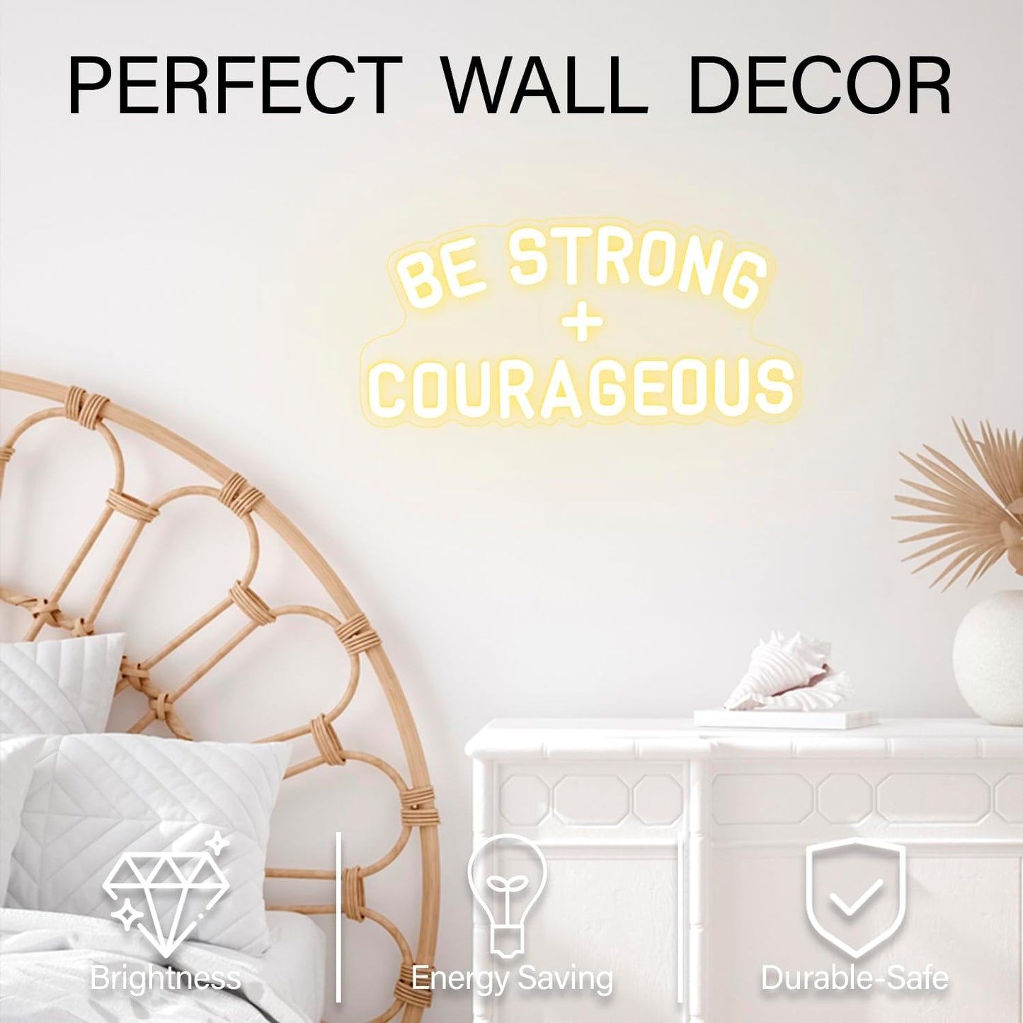 Be Strong and Courageous Neon Sign Dimmable Neon Signs for Wall Decor Positive Affirmations LED Signs USB Light Up Sign for Boy Girl Room Playroom Nursery Wall Decor Bedroom Christian Wall Art
