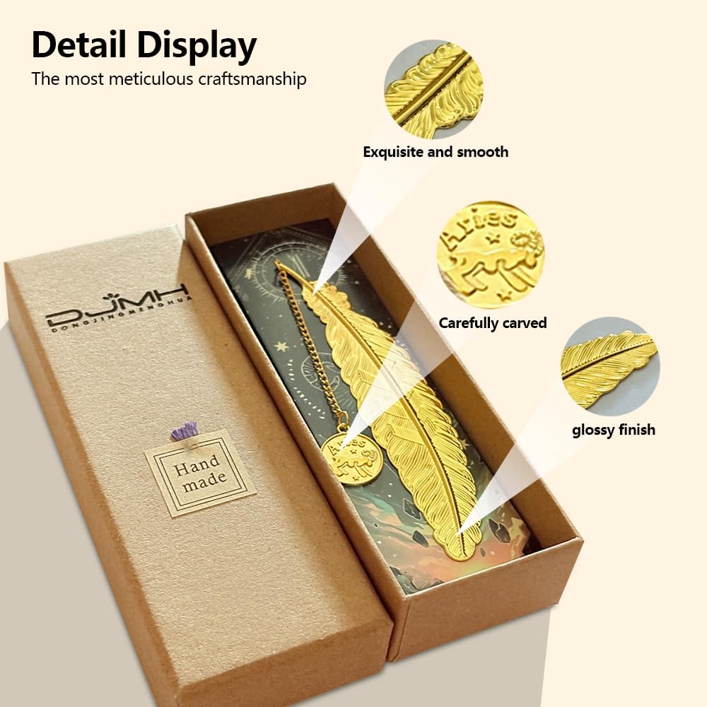 Metal Zodiac Bookmarks Set, 12 Constellation Designs, Gold, 4.5 x 0.9 inches (Taurus)