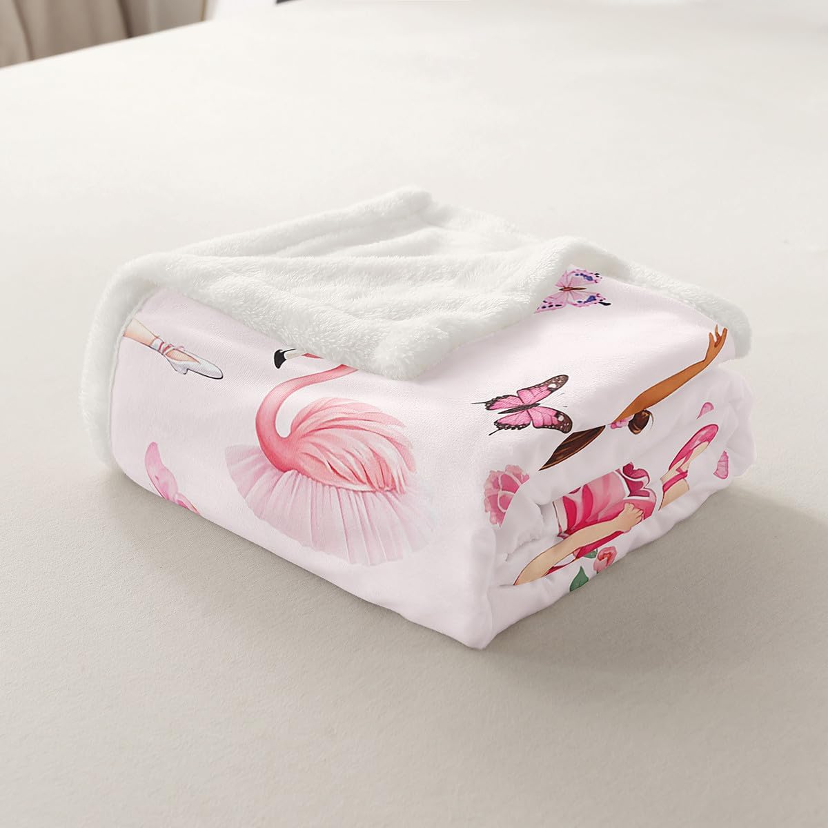 Feelyou Kids Ballet Fleece Throw Blanket Pink Bow Tie Sherpa Blanket Boys Girls Dress Plush Blanket for Bed Sofa Couch Princess Teens Bedroom Decor Twin 60"x80"