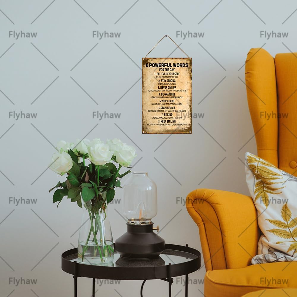 8 Powerful Words For The Day Wall Decor Wooden Block Sign Inspirational Signs Quotes Wooden Hanging Sign Rustic Wall Art Home Office Living Room Decor 8 x 12 Inches