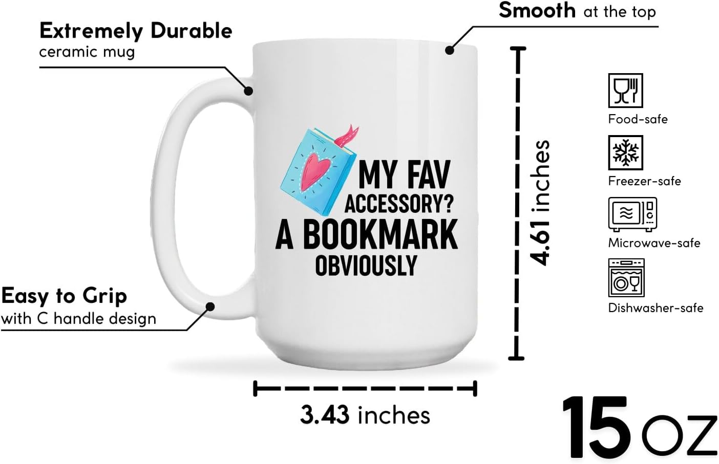 Book Lovers Coffee Mug 15oz White -Bookmark accessory - Book Reader Bookworm Addict Bookish Librarian Nerd Gifts Decor for Men Women