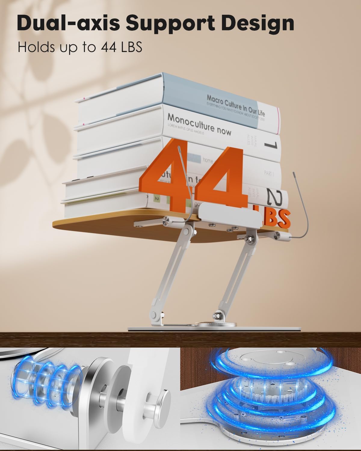 Book Stand for Reading, Aboutool Adjustable Book Holder with 360° Swivel Base & Page Clips, Foldable Cookbook Stand Textbook Stand for Music Scores, Recipe, Tablet, Laptop, Textbook