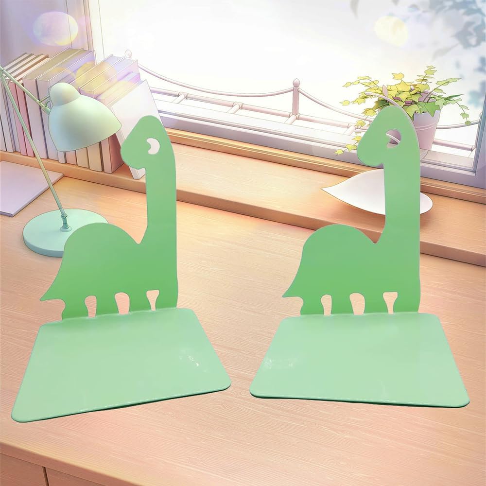 Artkingdome Cartoon Dinosaur Bookends, Book Ends Racks Stand, Nonskid Slip Dino Reading Room Decor, Metal Bookends, Decorative Gift