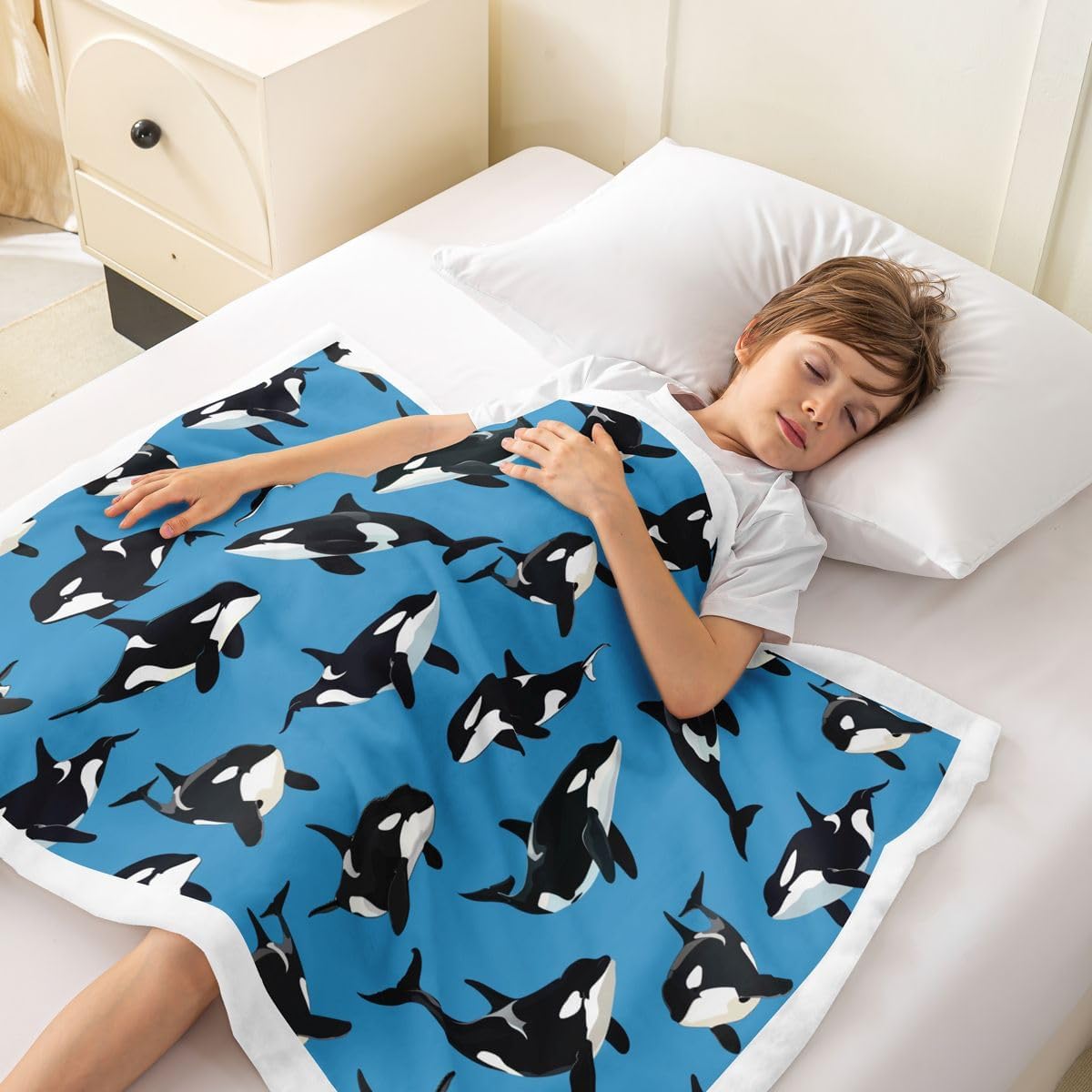Feelyou Orca Sherpa Throw Blanket for Couch Ocean Whale Super Soft Cozy Fleece Sealife Blanket for Winter, Plush Throw Ocean Marine Baby 30"x40" Marine Life Sea All Season
