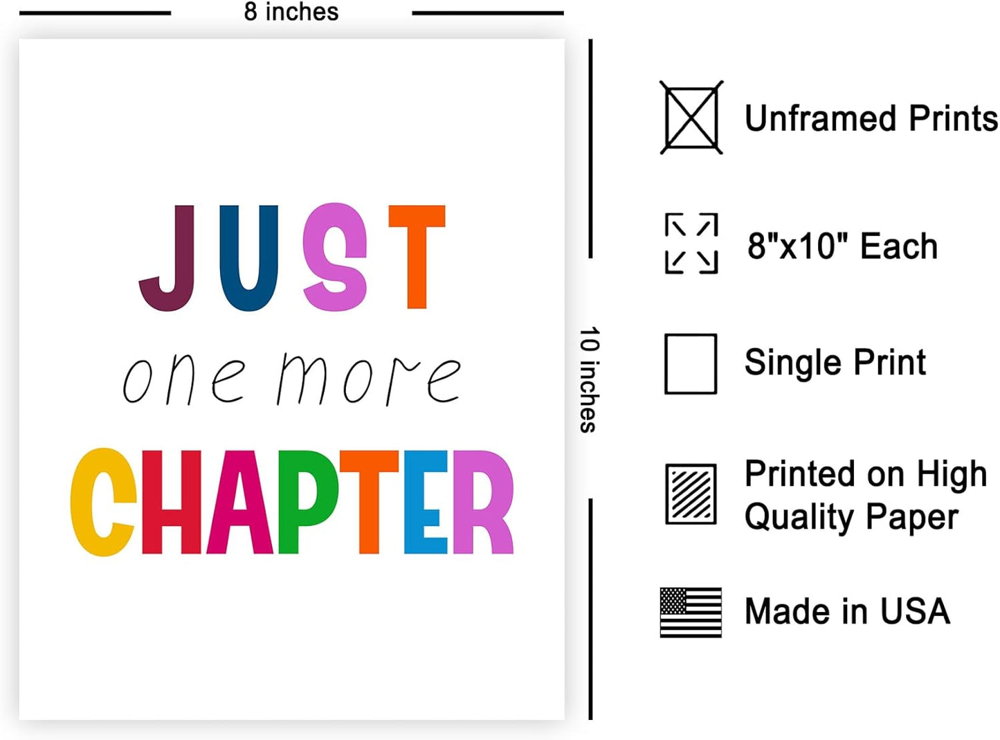 Poster Master Just One More Chapter Poster - Typography Print - Reading Art - Library Design - Nursery Illustration - Colorful Kid's Room or Classroom Decor - 8x10 UNFRAMED Wall Decor