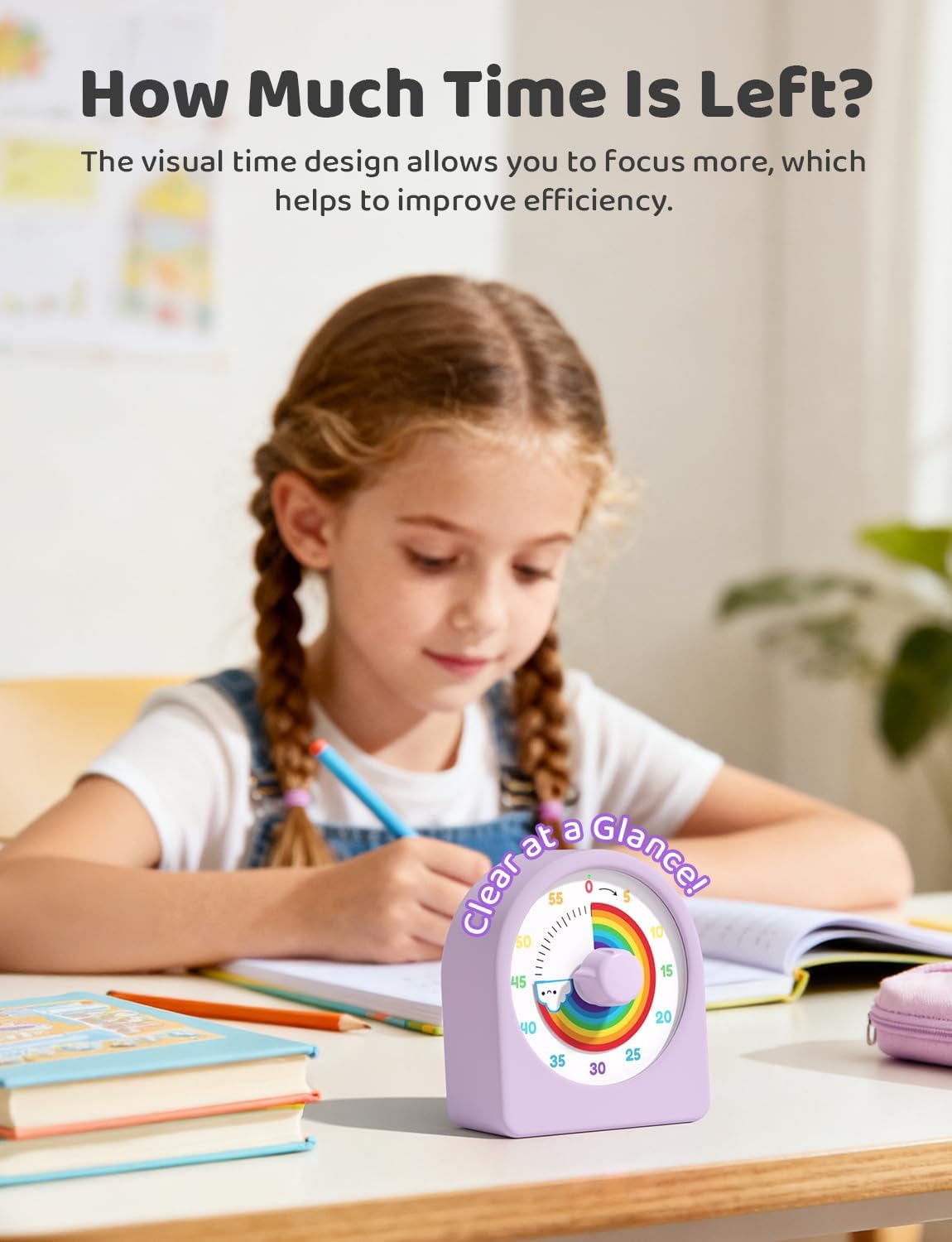 LIORQUE Visual Timer for Kids with Pause Function,Timer for Kids and Adults, Protective Case, Silent Time Management Tool, 60-Minute Countdown for Classroom, Office, Meetings, Study, Kitchen(Rainbow)