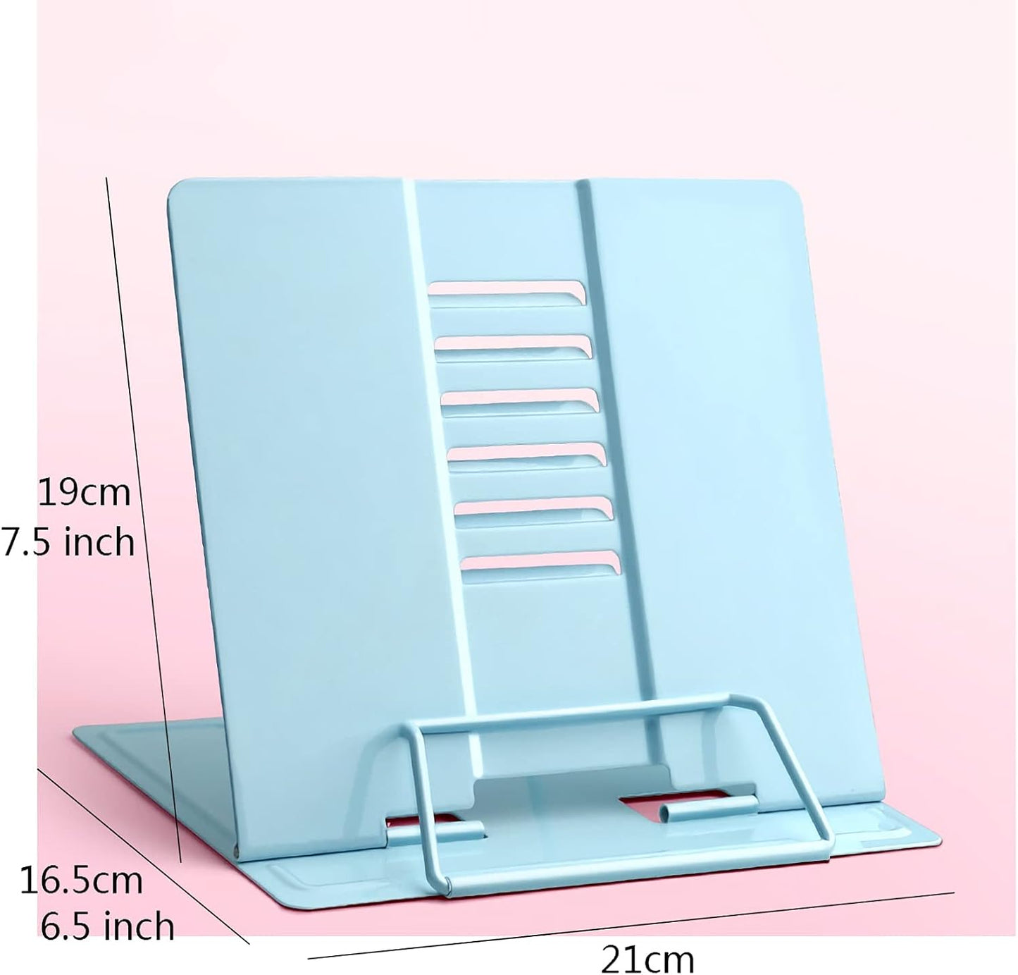 Book Stands and Holders for Reading Desk Book Stand Metal Reading Rest Adjustable Portable Cookbook Documents Textbook Holder Bookstand for Students 8.3 x 7.5 inch for Kitchen and Office (Blue )