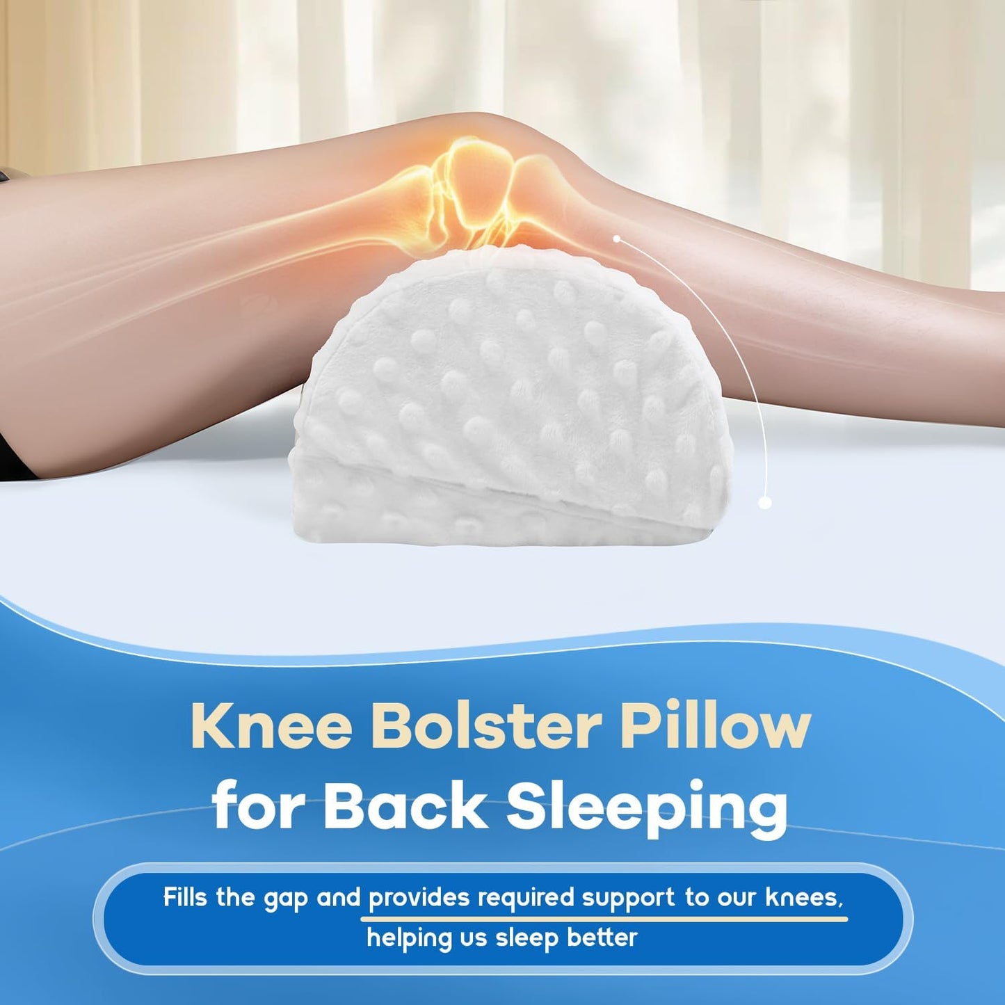 Half Moon Leg Bolster for Back Sleeping- Adjustable Height Under Knee Pillow for Ankles- Pure Memory Foam Leg Pillow for Sleeping on The Bed- Bubble