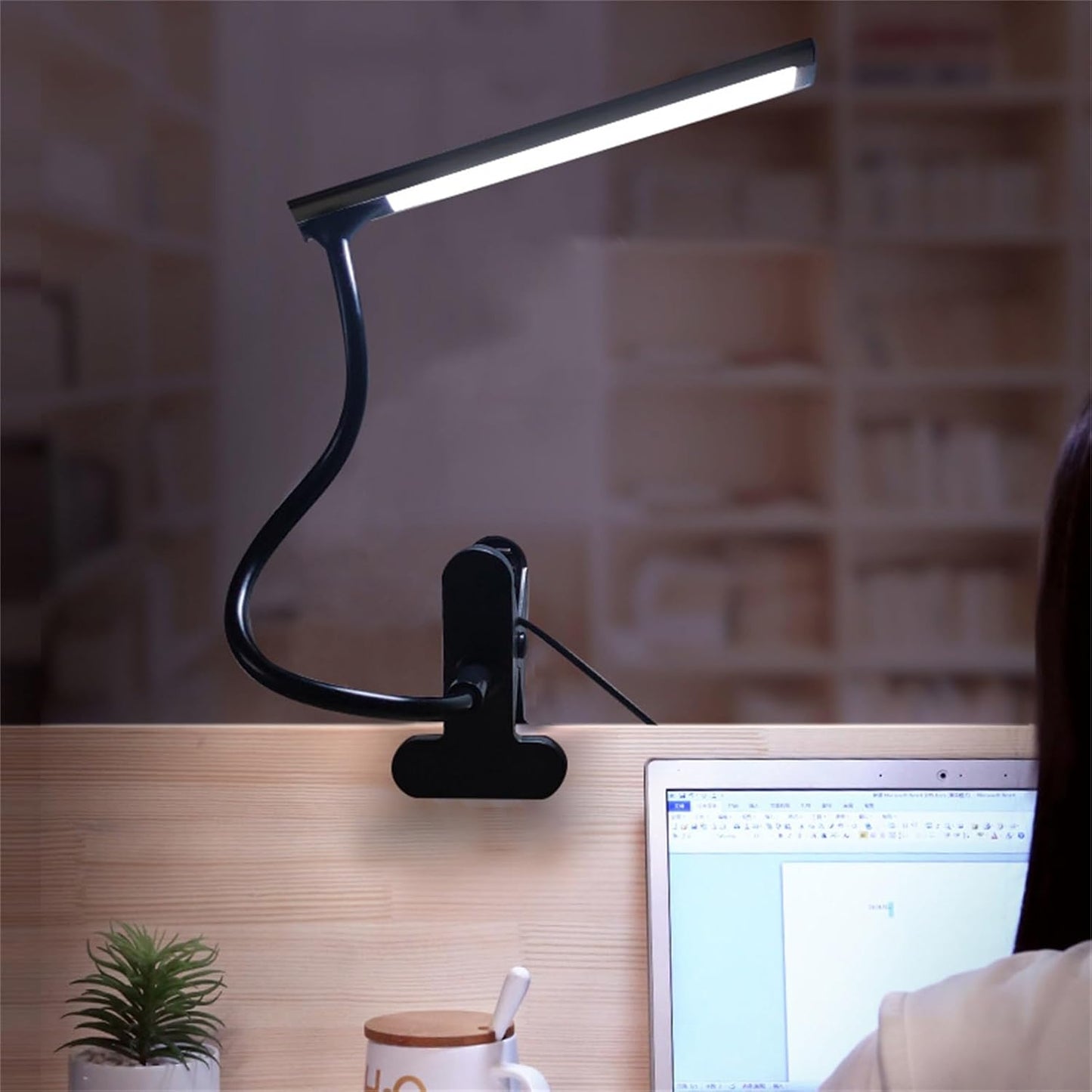 Clip on Desk Lamp, 360 Degree Adjustable Flexible Gooseneck USB LED Reading Light Eye Protection Table Light for Home Bed Office Headboard (2 Levels)