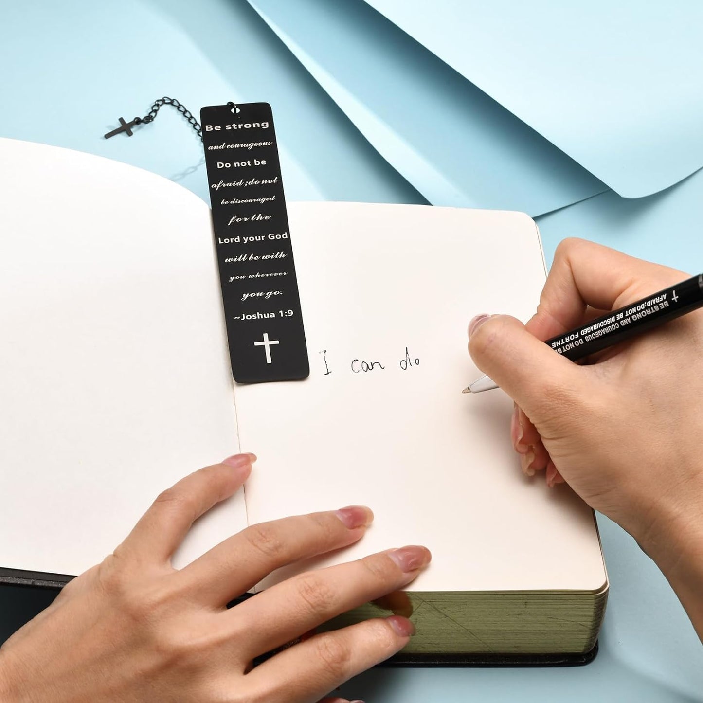 Bookmarks Christian Religious Gifts for Men Women Metal Bible Bookmark with Pens Ballpoint Cross Bible Christian Bookmarks for Women Men Book Lovers Graduation