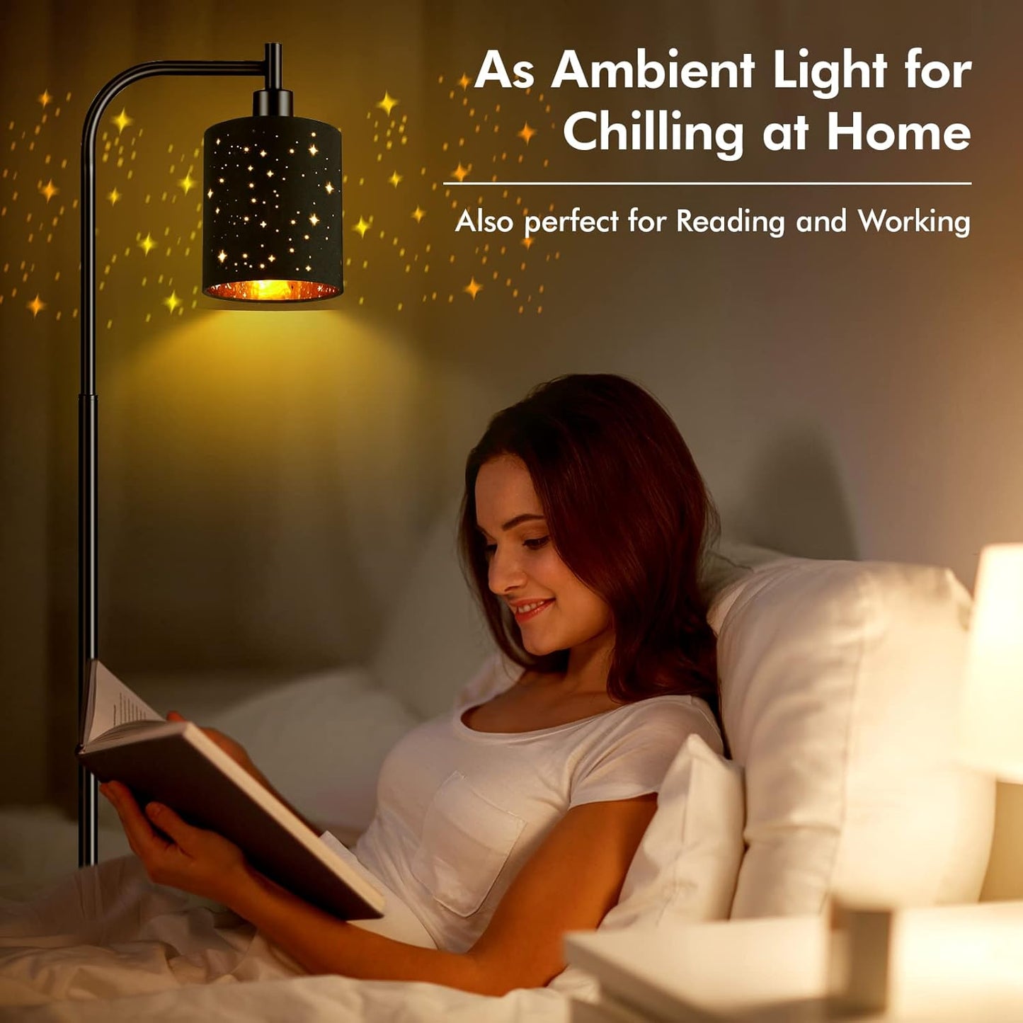 Gothic Industrial Floor Lamp with Starry Laser Cut Shade, 67" Black Metal Standing Lamp with 6W LED Bulb,Foot Switch, Perfect Halloween Spooky Home Decor,Tall Floor Lamp for Bedroom, Living Room,Black