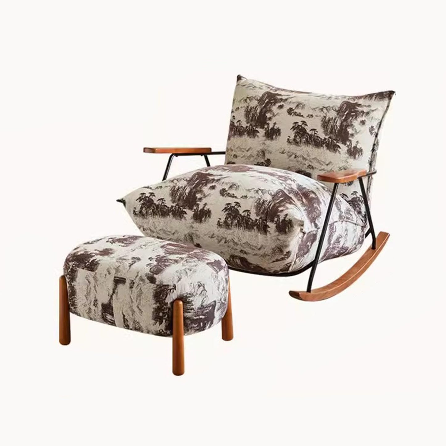 LSLYTQ Retro Adult Rockchairs, Backrest Chair W Footstool, W Large Seat Bag Rocking Chair, Reading Chair, Reclin, Deck Chair, Bedroom Living Room Balcony Trace Sun Loung,E