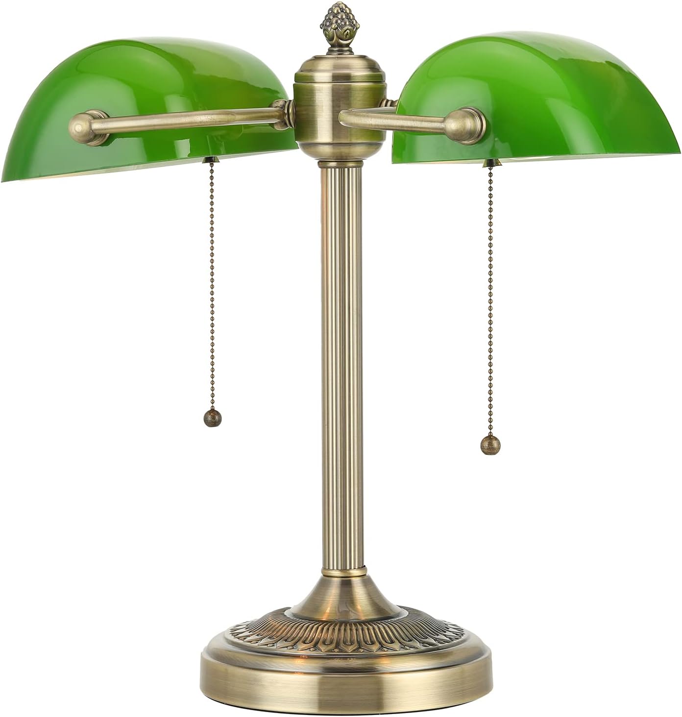 Newrays Green Double Head Glass Bankers Desk Lamp with Pull Chain Switch Plug in Fixture for Library, Office, Cafe