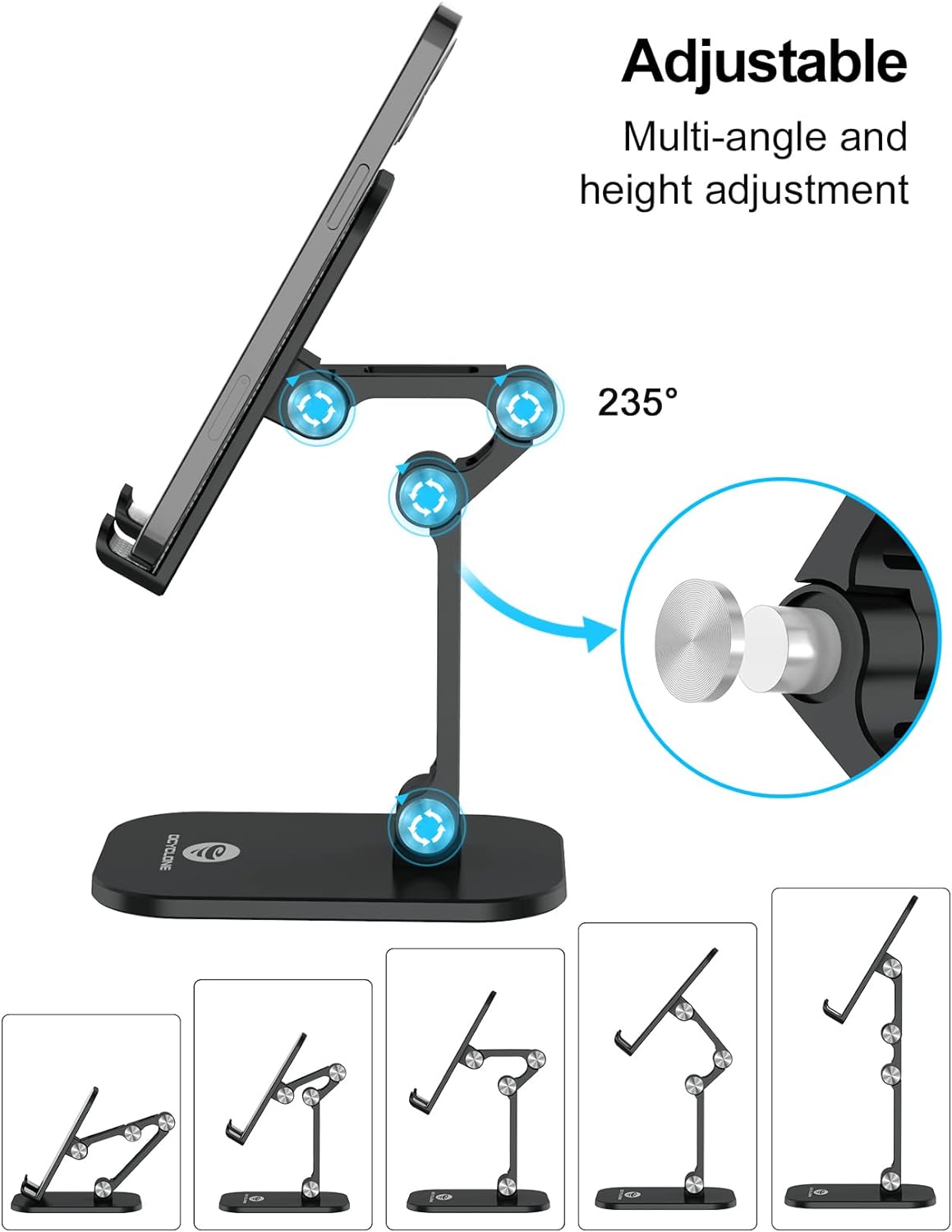 OCYCLONE Phone Stand, Adjustable Height and Angle Foldable Cell Phone Stand Holder for Desk, Taller iPhone Stand Compatible with 4.7"-13" Smartphones iPad Tablet, Black