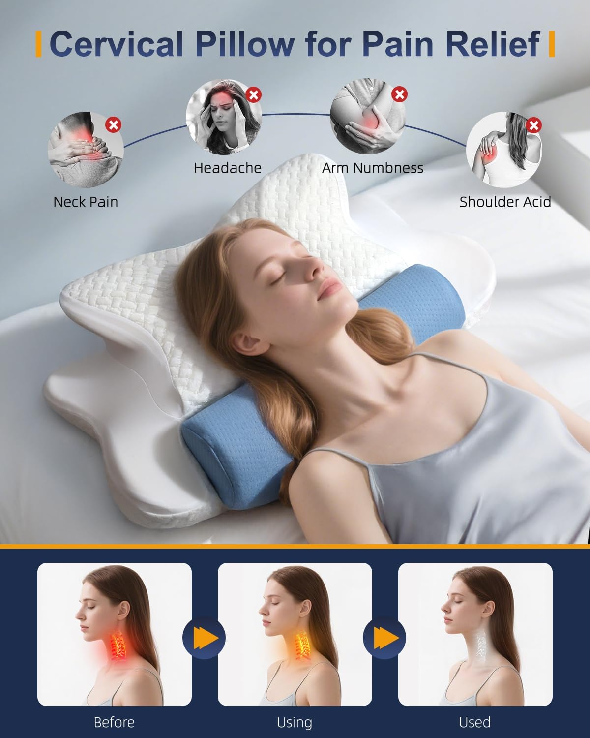 Cervical Neck Pillow for Sleeping, Ergonomic Contour Memory Foam Pillow for Neck and Shoulder Pain Relief, Soft for Side Sleep Stomach Sleeping and Back Sleeper