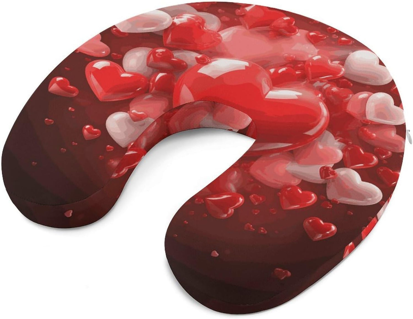 Love Red Hearts Neck Pillow Memory Foam U Shaped Pillows Portable Pillows for Shoulder Travel Head Support Pillow with Concealed Zipper for Airplane Car Home Office