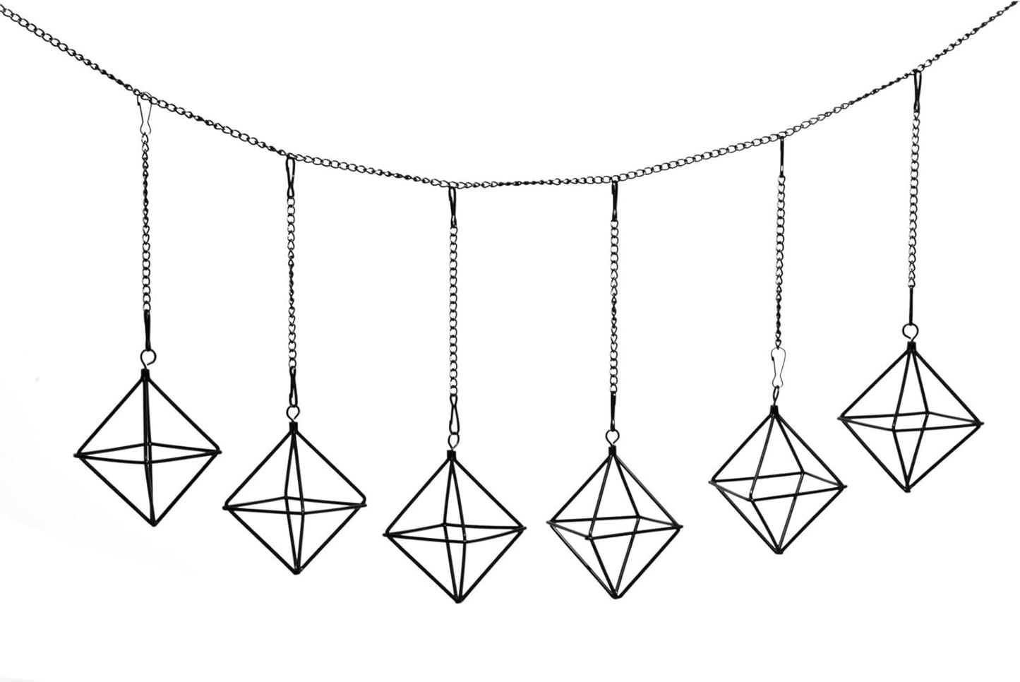 Small Air Plants Holders Black Hanging Airplants Hangers Iron Wire Airferns Display Frame Geometric Tillandsia Air Planter with Chains for Wall Mounted Himmeli Decor 6pcs(No Plants)