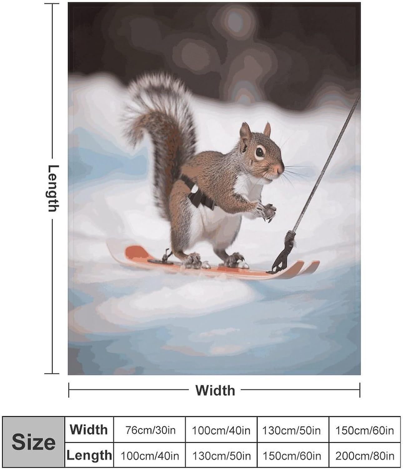 Skiing Squirrel Blanket Super Soft Lightweight Throw Blanket Cute Cozy Warm Bed Blanket Decorative Fuzzy Blanket All-Season Home Decor Gift for Sofa Couch Living Room 50"*60"（130 * 150cm）