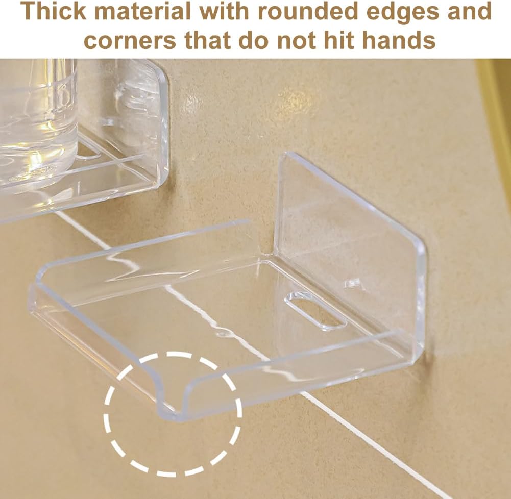 2 Pack Acrylic Floating Shelves, Clear Wall-Mounted Shelves Adhesive Wall Shelf No Drill Display Shelf for Book Picture, Plant, Easily Expand Wall Space for Bathroom Office Home