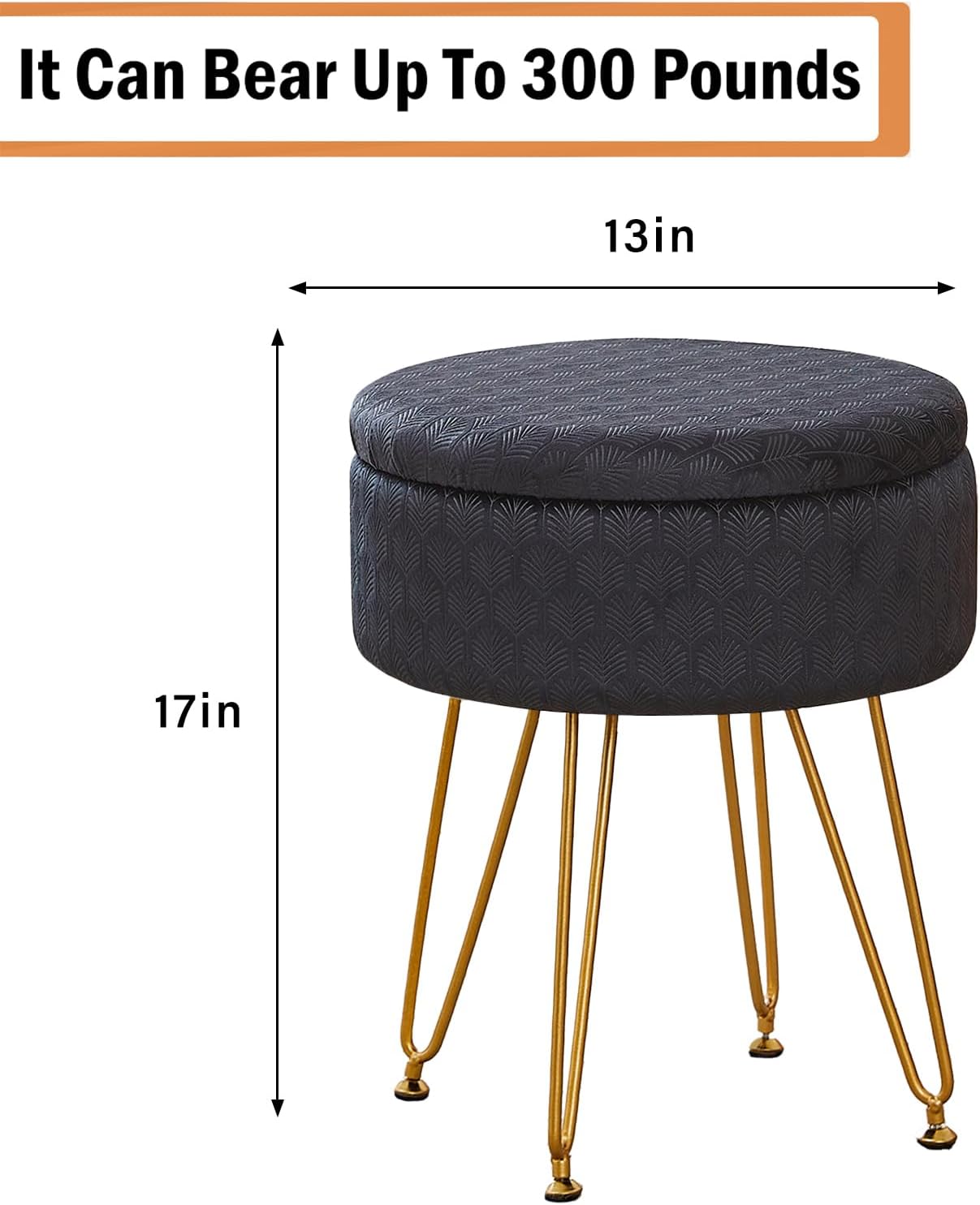 Cpintltr Modern Velvet Foot Rest Stool Upholstered Round Storage Ottomans Multipurpose Dressing Stools Luxury Home Decor Ottoman Coffee Table Top Cover Footstool with Metal Legs for Couch Black
