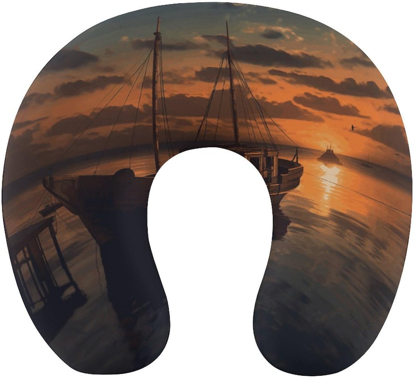 Boat at Dusk Neck Pillow Memory Foam U Shaped Pillows Portable Pillows for Shoulder Travel Head Support Pillow with Concealed Zipper for Airplane Car Home Office