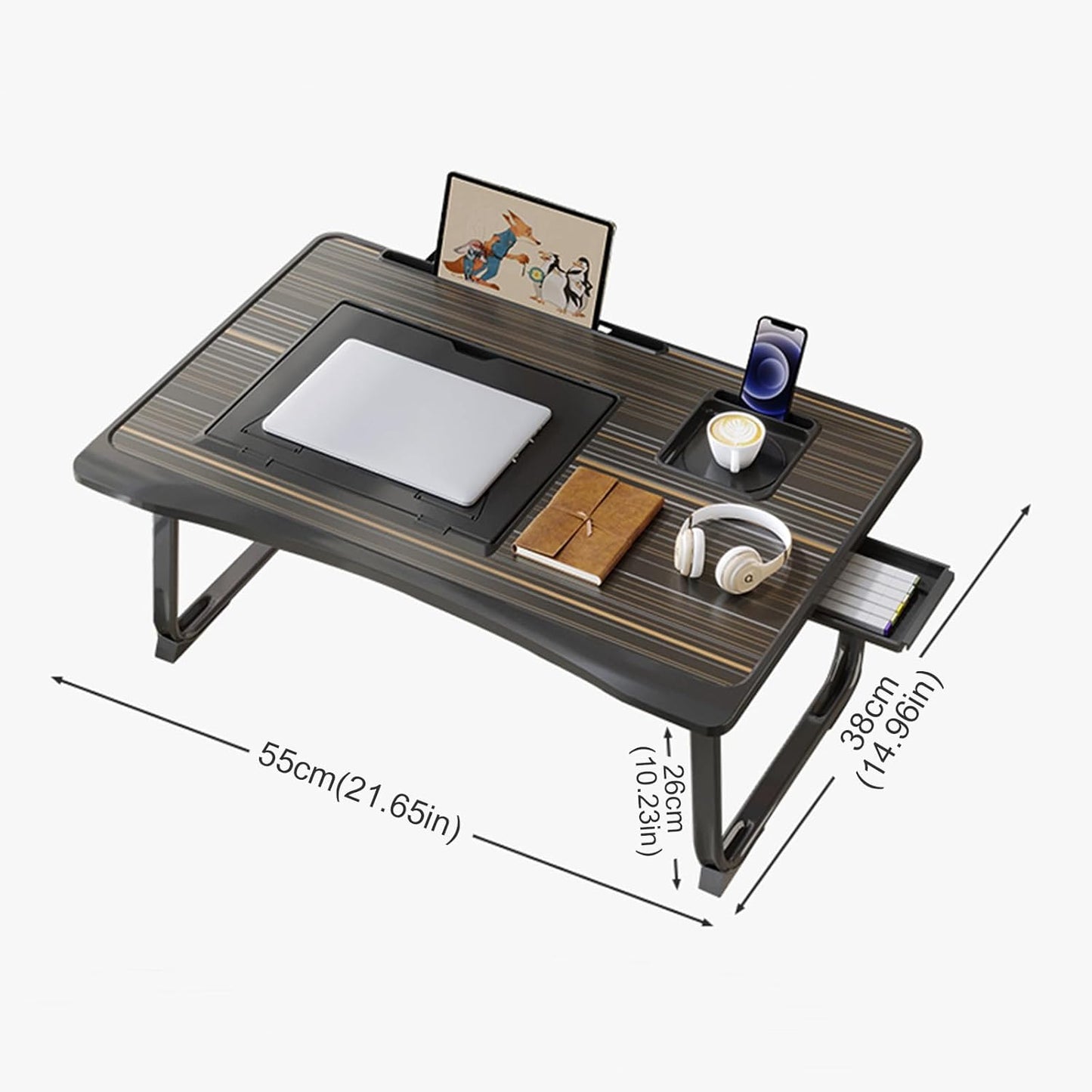 Laptop Desk for Bed, Adjustable Laptops Stand with 6 Different Angles, Portable Lap Tray Table with Storage Drawer and Cup Holder, Laptop Bed Desk Tray for Eating Working Writing Reading (Black)