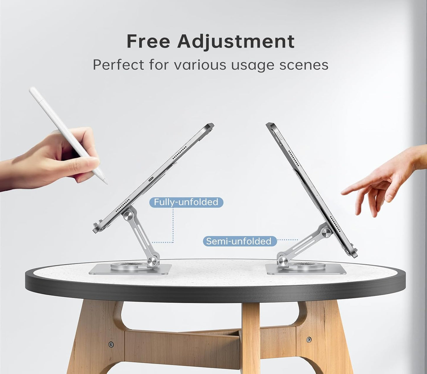 Tablet Stand Adjustable with 360° Swivel Base Aluminum Tablet Stand Holder for iPad/Samsung/iPad Pro Air Mini/Galaxy/Switch, Sliver