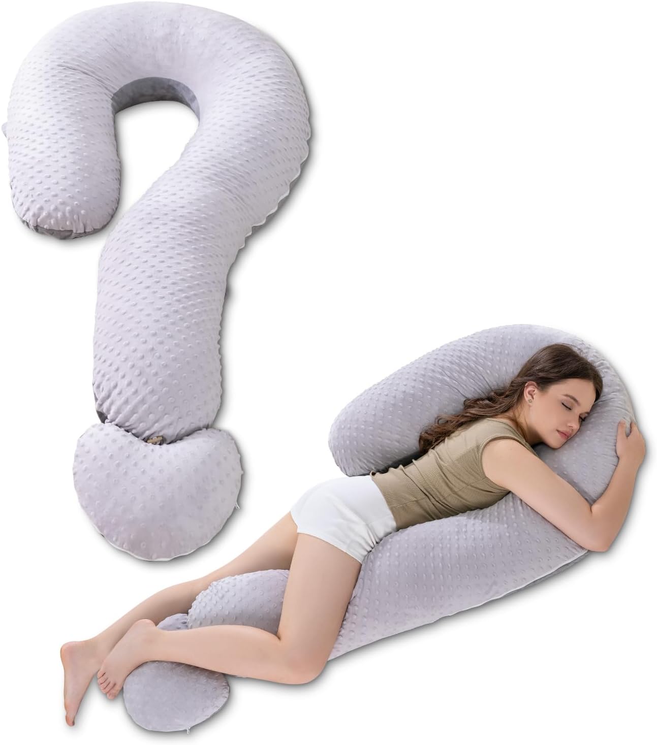 Meiz Question Mark Body Pillow for Adults & Couples, Dual-Sided Velvet Long Bolster Pillow with Detachable Heart Cushion for Hugging, Full Body Support Pillow for Side Sleepers & Back Support