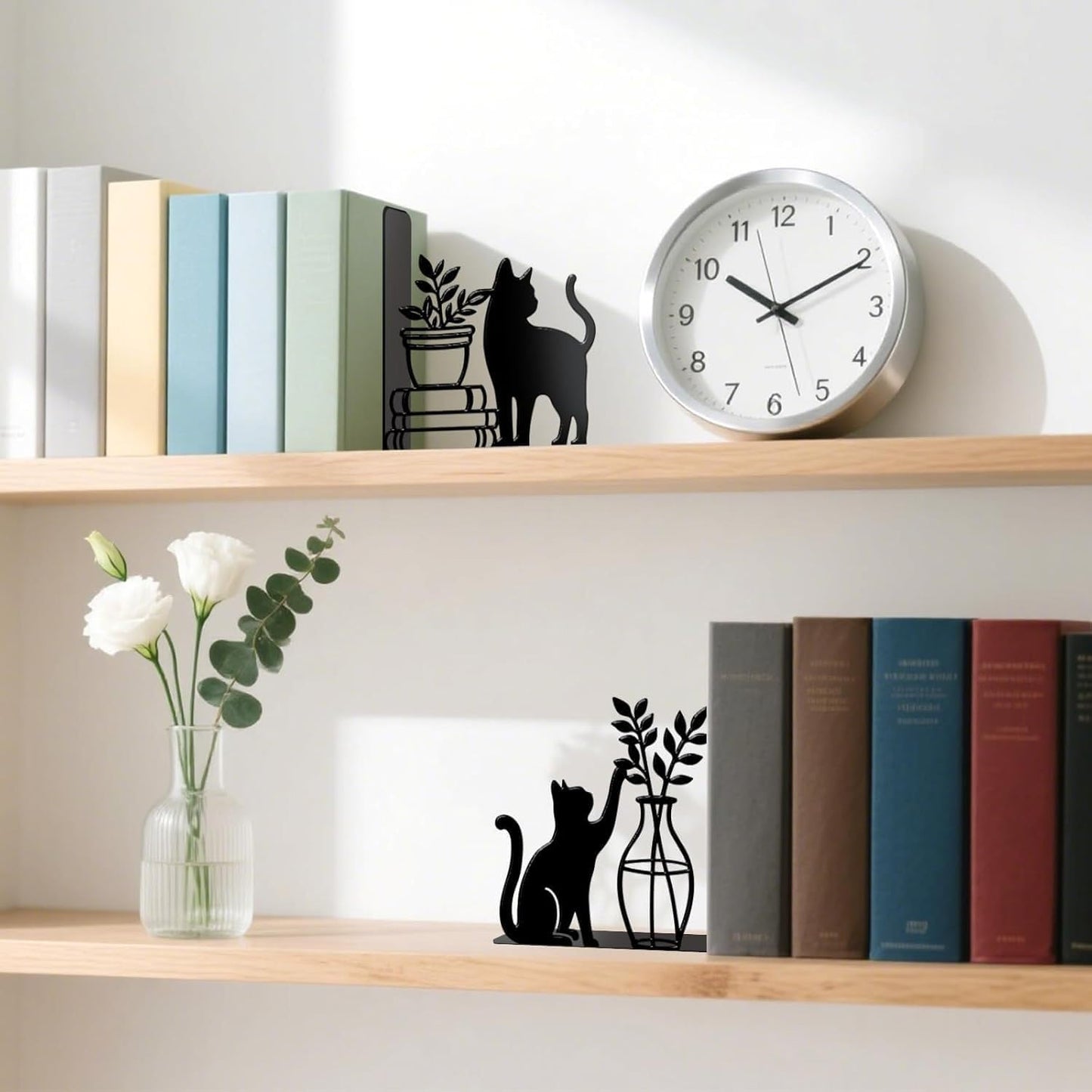 Cat Metal Bookends Decorative Book Holders for Home Office School Library Desk Shelf Reading Decor Gift for Cat Lovers and Reading Enthusiasts