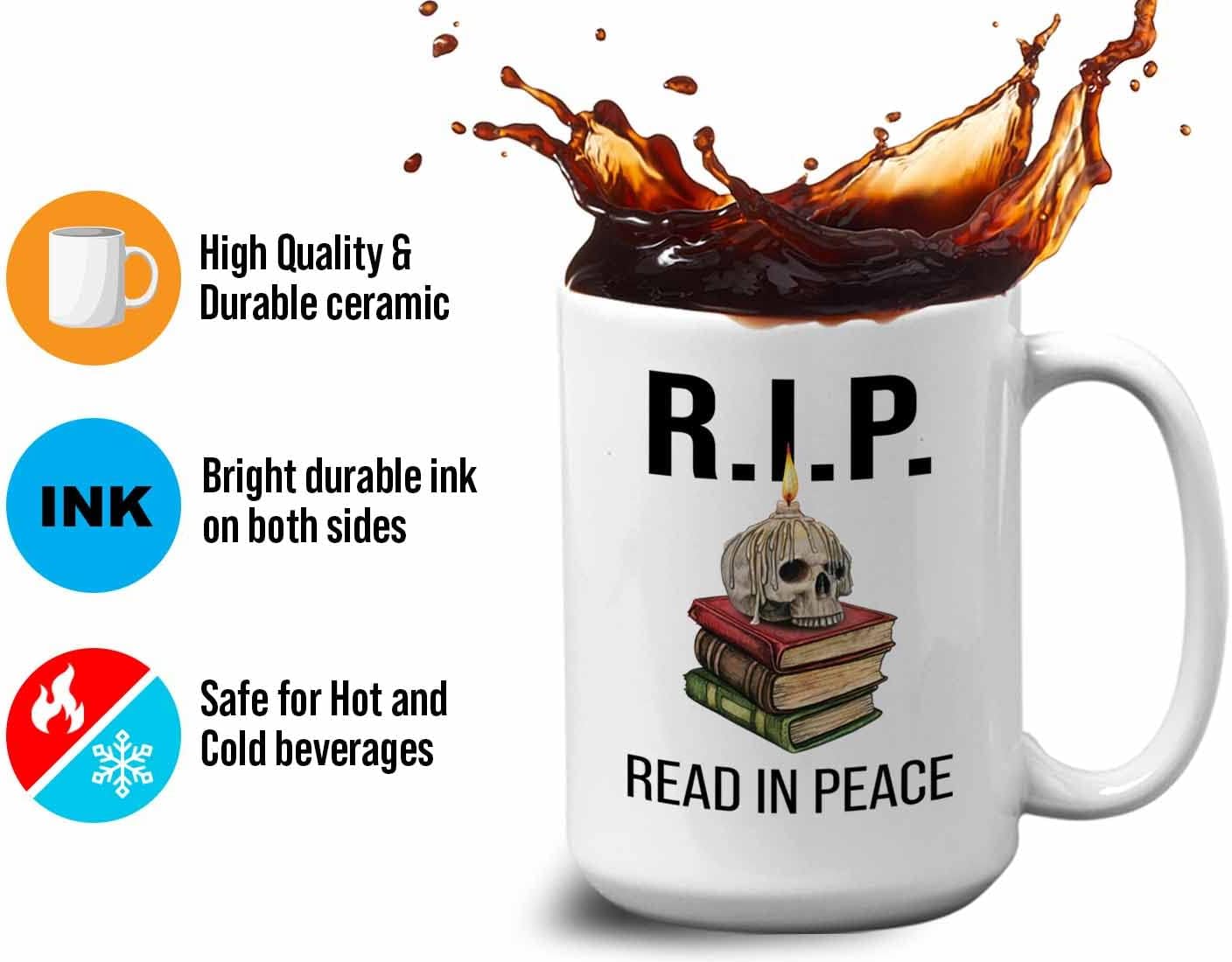 Bubble Hugs Book lovers Coffee Mug 15oz White - Read in Peace - Author Writer Library Library Editor Introvert Book Lovers Cat Lover Chill Relax Bookworm Reading
