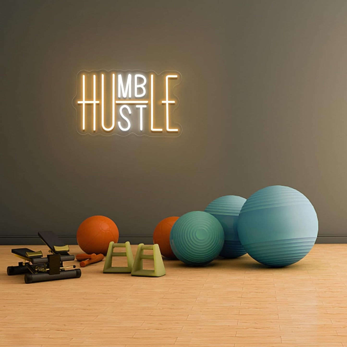 Hustle LED Neon Sign for Wall Decor, Humble Party Decorations, USB Powered Switch Adjustable Brightness LED Neon Lights, for Office Room, Gym Room, Man Cave Decor (Yellow&White)