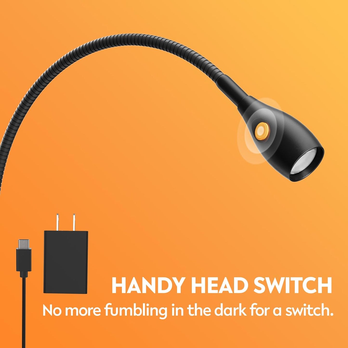 acegoo Minimalist Reading Light for Bed Headboard Dimmable Book Light Clip on Lamp with USB-C Adapter, Flexible Neck & Handy Lamp Head Switch, CRI 95+
