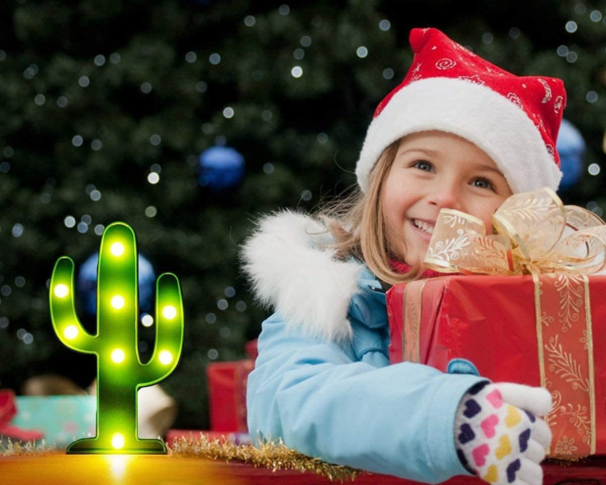 YiaMia LED Night Light LED Cactus Light Table Lamp Light for Kids' Room Bedroom Gift Party Home Decorations Green