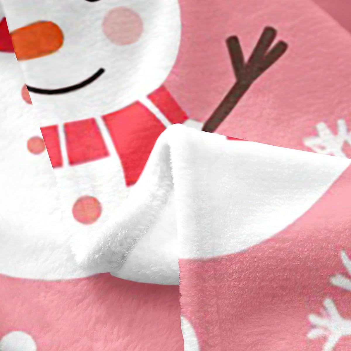 Feelyou Merry Christmas Blanket 40"x50" Merry Christmas Tree and Snowman Plush Throw Blanket for Kids Boys Girls Decor Cute Snowman Flannel Fleece Blanket Pink