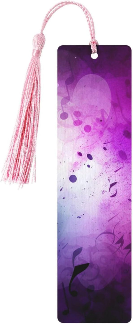 Purple Gradient Background Bookmarks Gifts for Women Men, Wooden Bookmarks for Book Lovers, Vintage Book Marks Ornaments with Tassel, Unique Personalized Reading Page Markers Pink