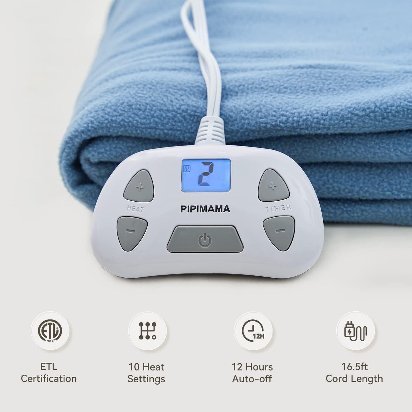 Heated Blanket Twin Size Electric 84"x62" Polar Fleece & Sherpa Warm Heating Twin Blanket 10 Heating Level Fast Heating with, 12 Hours Auto-Off, Overheating Protection Machine Washable, Blue