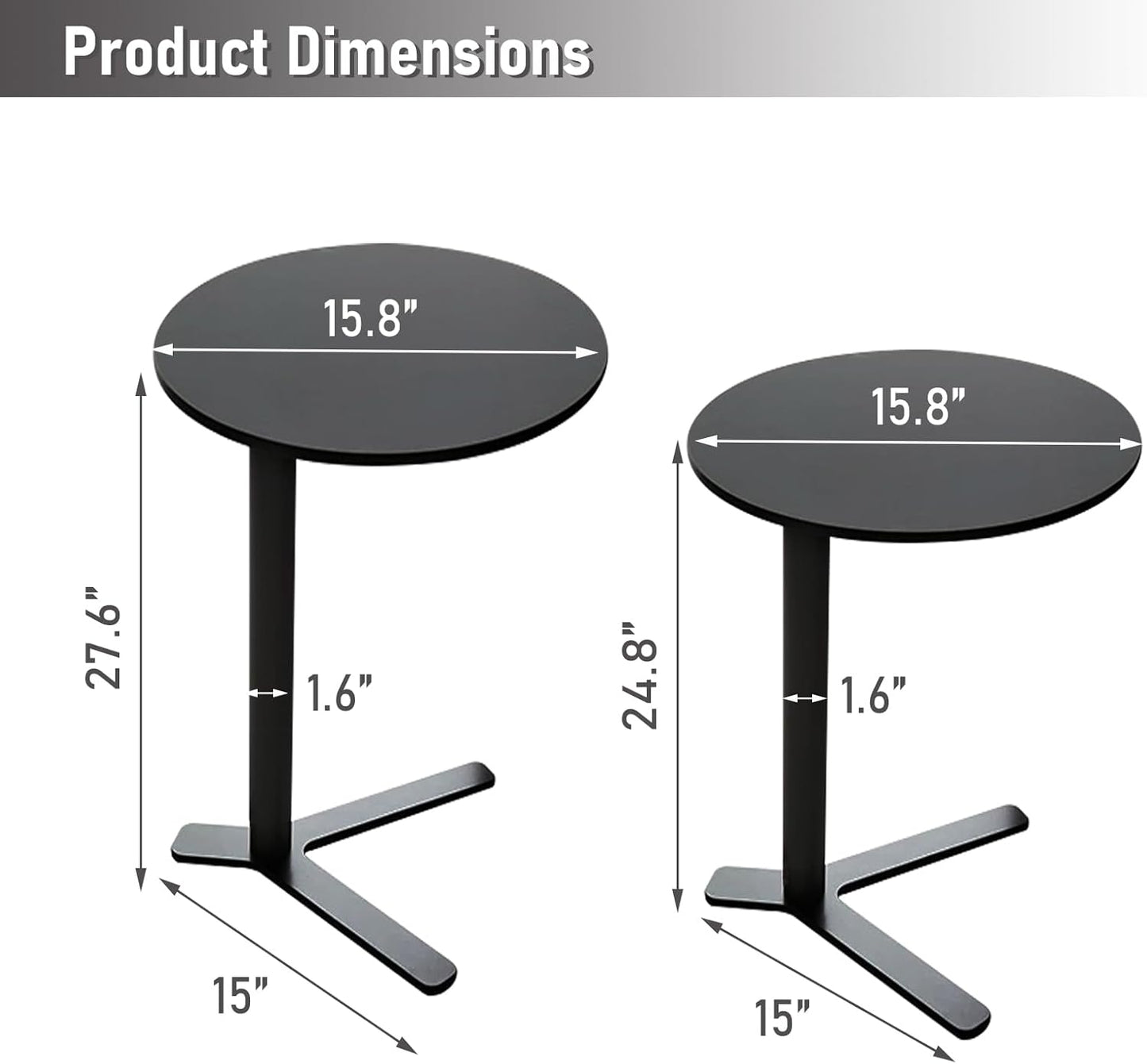 C Shaped Metal End Table, Small Round Side Table for Living Room, Bedroom, Office, Iron Accent Table for Sofa Couch, Drinking Tables for Cafes and Beverage Shops (White, Heights 24.8in)