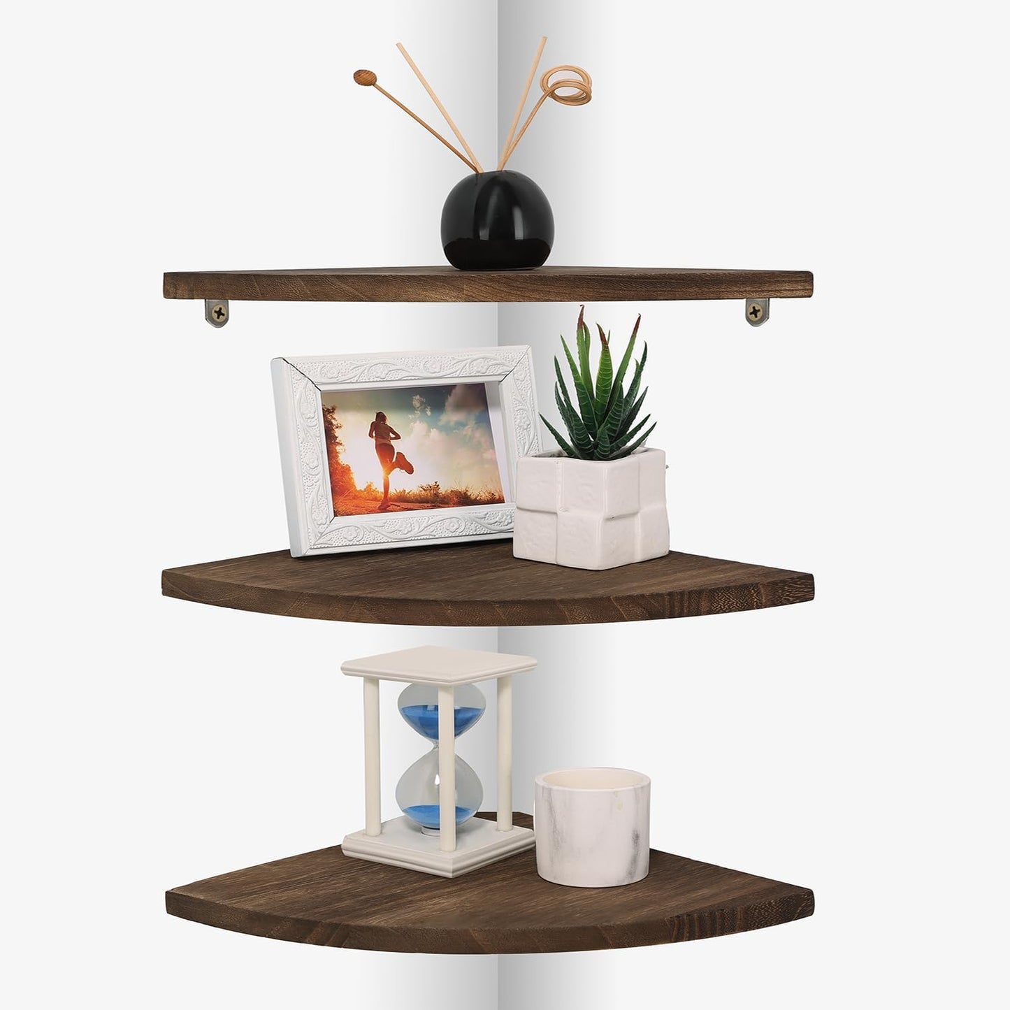 Joiishom Shelves 3, Rustic Wood Corner Wall Mount, 10x10x0.7 inches, 42 pounds Capacity