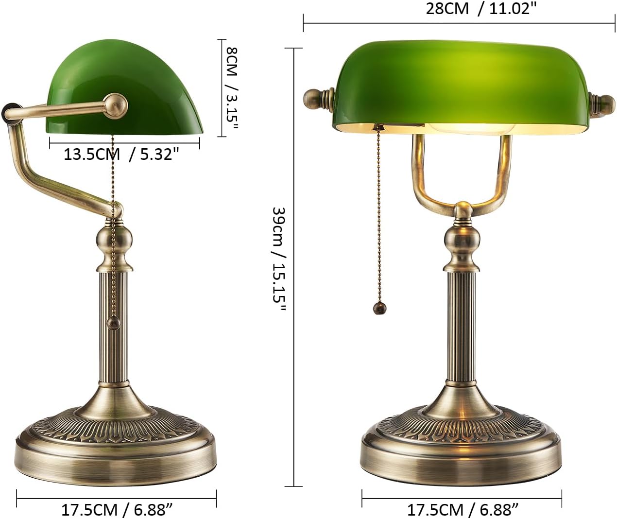 Newrays Green Glass Bankers Desk Lamp with Pull Chain Switch Plug in Fixture