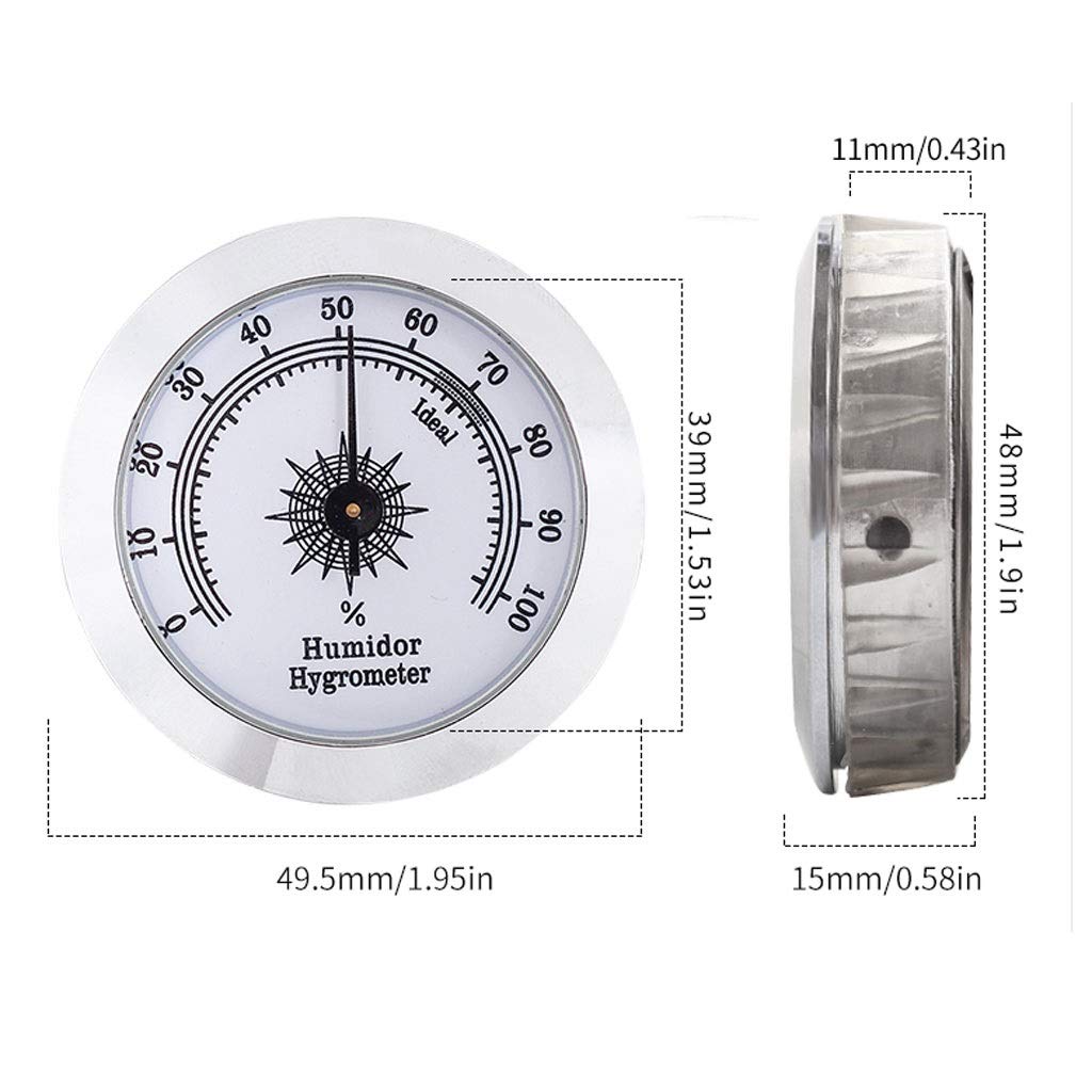 Cigar Hygrometer-Metal High Precision Round Analog Hygrometer with Sided Tape