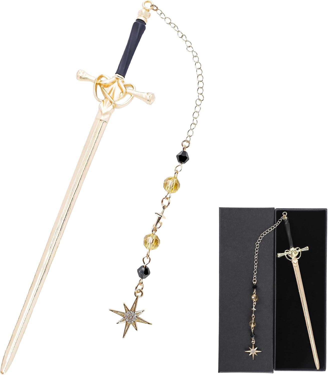 Fantasy Sword Bookmark Gifts - Funny Vintage Metal Book Marks Crystal Beads Chain Stars Charm Page Mark Bookish Birthday Gift Reading Accessories for Women Students Teachers Lovers Readers