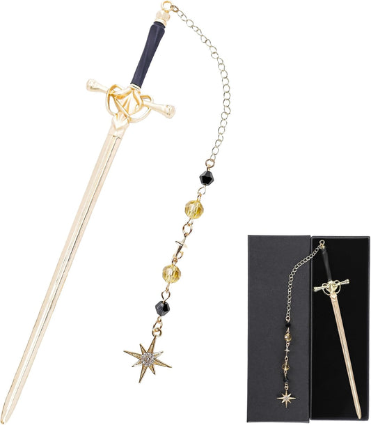 Fantasy Sword Bookmark Gifts - Funny Vintage Metal Book Marks Crystal Beads Chain Stars Charm Page Mark Bookish Birthday Gift Reading Accessories for Women Students Teachers Lovers Readers