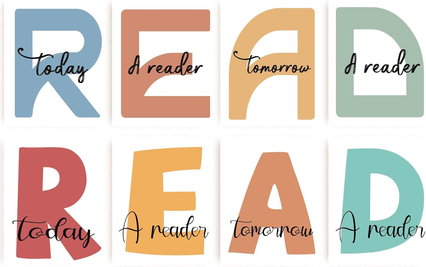 INFUNLY 8pcs Reading Wall Art Prints Set Classroom Decor Reading Nook Pictures Poster 8"×10" Neutral Read Unframed Canvas Poster Prints Aesthetic Wall Art for Library Kindergarten School Home Decor