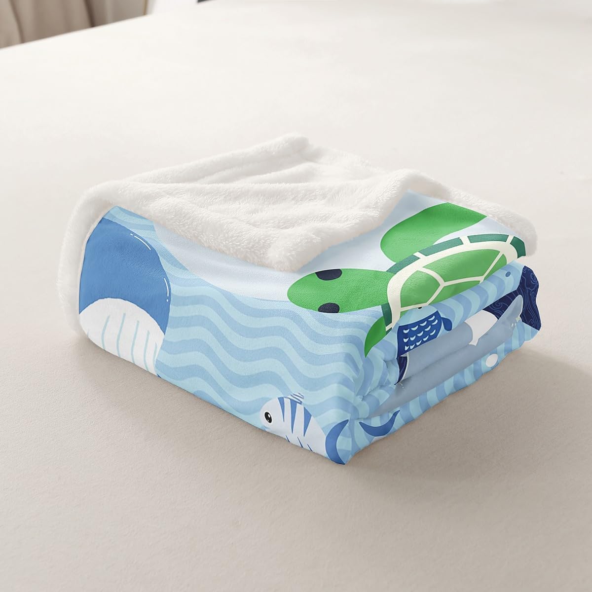 Shark and Whale Fleece Throw Blanket Super Soft Cozy Cartoon Sea Animal Sherpa Blanket for Kids Women Adults Octopus Turtle Plush Blanket Underwater World Fuzzy Blanket for Sofa Bed(30x40 Inches)