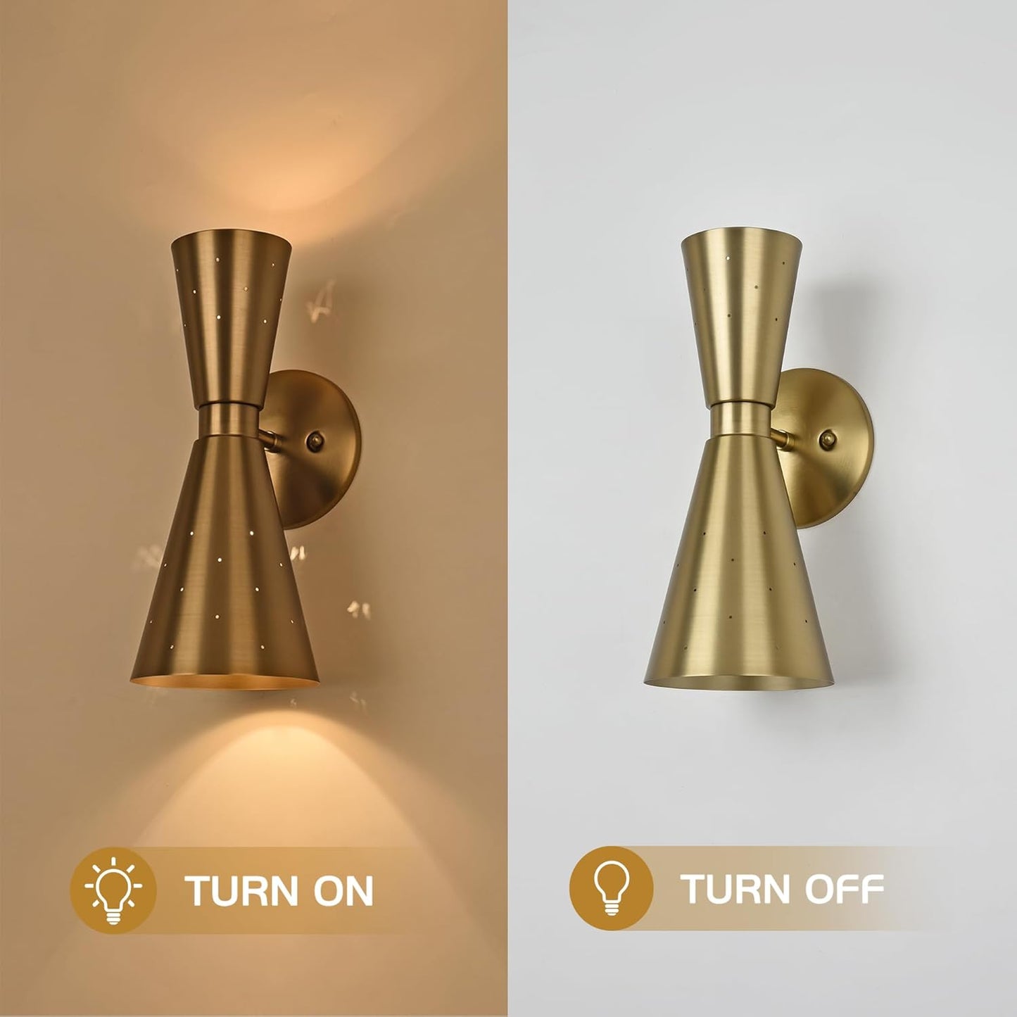 Brass Wall Sconce, Mid Century Modern Sconce Wall Lighting, Up Down Gold Wall Sconces E12 Base, Vintage Farmhouse Wall Lights Hardwired Wall Lamps for Bedroom Bathroom Living Room Staircase