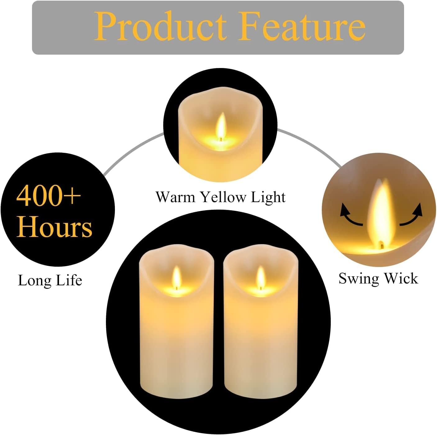 antizer Flameless Candles 6" Set of 2 Ivory Dripless Real Wax Pillars Include Realistic Dancing LED Flames and 10-Key Remote Control with 24-Hour Timer Function 400+ Hours by 2 AA Batteries