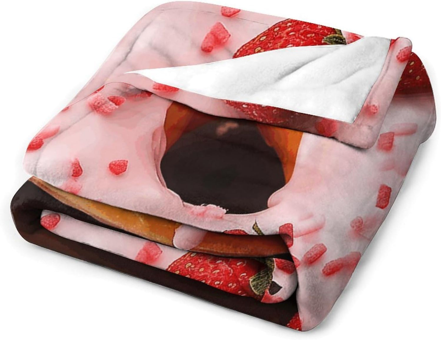 Strawberry Donut Throw Blanket for Couch Super Soft Warm Lightweight Throw Blankets Cozy Flannel Bed Blanket Cute Decorative Blankets for All Seasons Home Decor Gift 60"*80"（150 * 200cm）