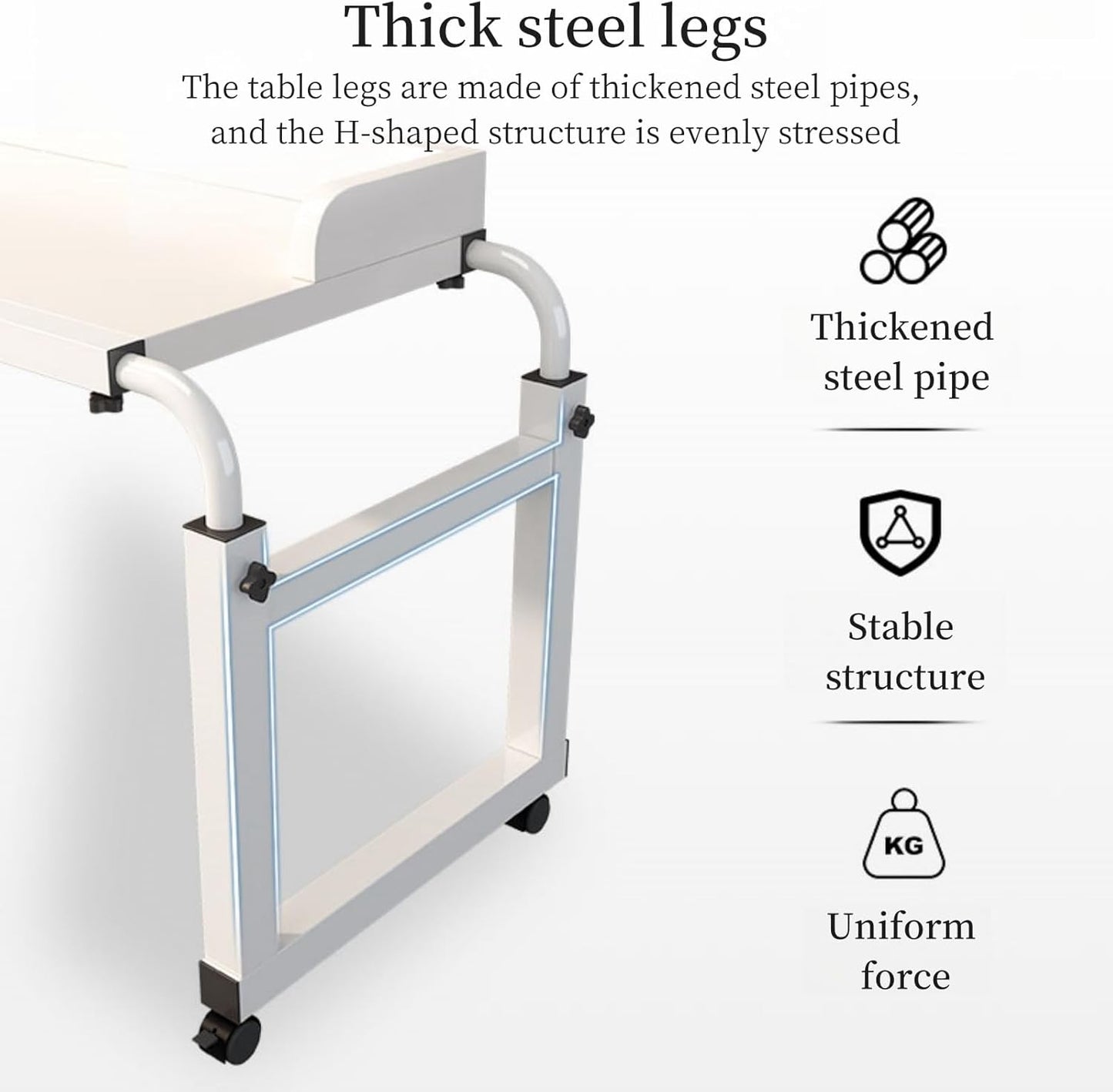 Adjustable Height Overbed Table with Wheels - Perfect Bed Desk for Laptop, Computer, and Reading - Ideal Mobile Desk with Adjustable Wheels - Suitable Over The Bed Table for Home and Hospital Use